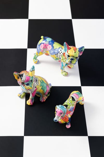 J-Line decoratie Bulldog Ogen Zittend Pop-Art - polyresin - mix - 2 stuks