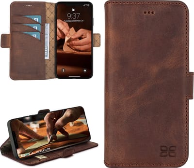 Pulledro geschikt voor iPhone 15 Pro Max Lederen BookCase Hoesje - Antic Coffee