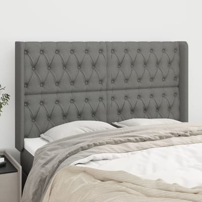 vidaXL - Hoofdbord - met - randen - 163x16x118/128 - cm - stof - donkergrijs
