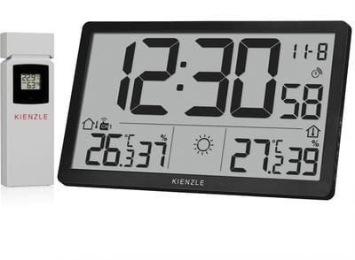 KIENZLE Jumbo NEO LCD - Wandklok met Weerstation - Zwart - Radiografisch