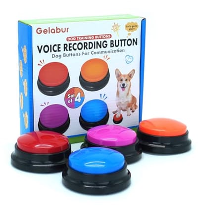 SnelShoppen - Set van 4 Communicatie Knoppen voor Honden, Opneembare Stemknoppen voor Dieren, Startset Dog Training Knoppen, Makkelijk in Gebruik, Ide