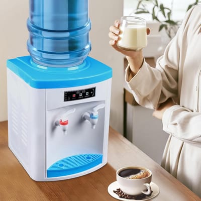Elektrische waterdispenser - Drankfontein koud warm - Direct water tappen - Afneembaar lekbak - 5-18 liter flessen - Wit blauw