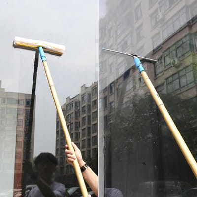 Raamwisser Set - Glazenwasser Stok - Hoge Ramen Reinigen - Uitschuifbaar Tot 9.5m - 9.5 Meter - Grijs