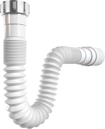 Sifon Afvoerslang, 1 1/2", met wandbevestiging 40/50 mm, U-vormig, flexibel, uitschuifbaar van 320 tot 880 mm, wit