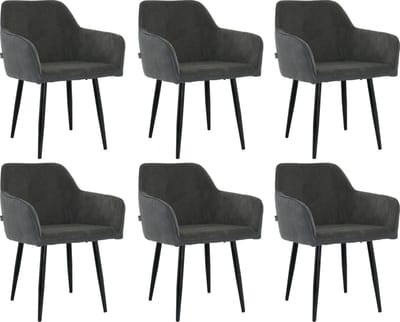 Lina® Tony Eetkamerstoel - Zwart - Set van 6 - Ribstof