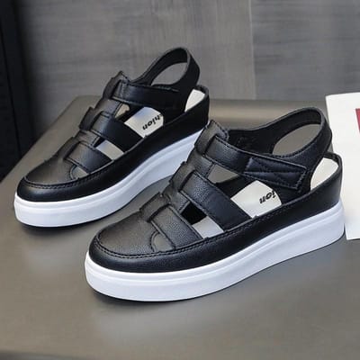 Romeinse Sandalen Dames Nieuwe Stijl Gesloten Teen Mode Baotou Holle Platform Dames Schoenen Zomer Verhogende Sandalen 41 black