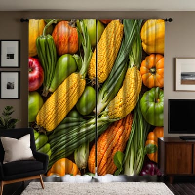 2 stuks set HD Oogstfestival maïs groente gordijn Groene bindband digitaal bedrukt gordijn Woondecoratie stijl Versier woonkamer W52H63inchW132H160cm orange
