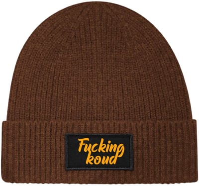 Fucking koud wintermuts rib walnut | fluor oranje - soBAD. | Wintersport | Après ski verkleedkleren | Unisex | Heren en Dames Beanie