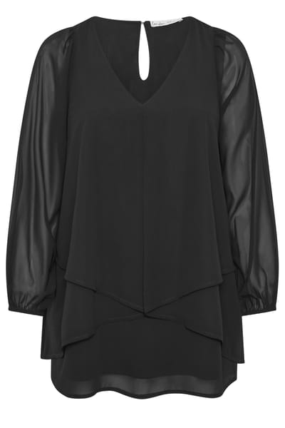 Yours London Zwarte Gelaagde Blouse Met Vhals Size 42