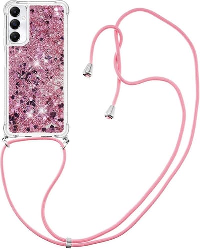 Coverup Hoesje - Geschikt voor Samsung Galaxy A05s Hoesje - Coverup Liquid Glitter Back Cover met Koord - Rose Gold