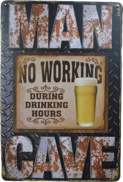 Wandbord - No Working - Metalen wandbord - Mancave - Mancave decoratie - Retro - Metalen borden - Metal sign - Bar decoratie - Tekst bord - Wandborden – Bar - Wand Decoratie - Metalen bord - UV bes
