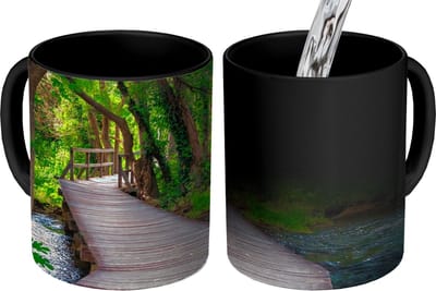 Magische Mok - Foto op Warmte Mokken - Koffiemok - Bos - Natuur - Brug - Magic Mok - Beker - 350 ML - Theemok