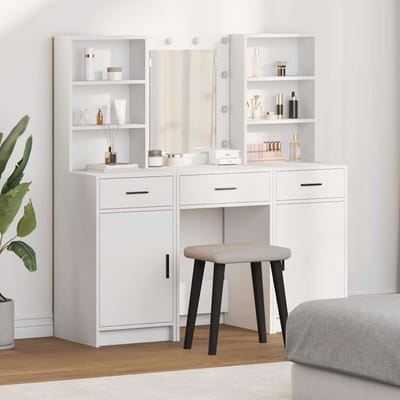 vidaXL - Dressing - tafel - set - met - LED - 3 - st - Wit - Bewerkt - hout