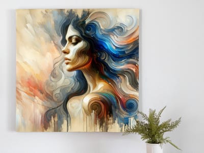 Olieverf vrouw schilderij | Prachtige dame vereeuwigd in levendige olieverfschildering vol kunstzinnige schoonheid | Kunst - 100x100 centimeter op Dibond | Foto op Dibond