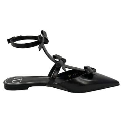 Valentino Garavani Franse Strik Ballerina Flats in Zwart Leder