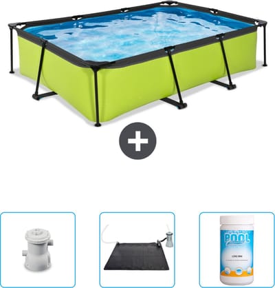 EXIT Rechthoekig Lime Frame Zwembad - 300 x 200 x 65 cm - Inclusief Pomp - Solar Mat - Chloor - Nu extra voordelig