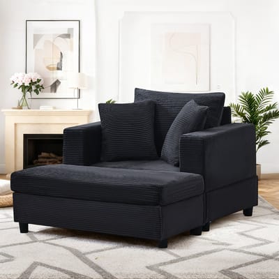 STILVORA Chaise Longue 1-Zits - Met Voetsteun En Opbergruimte - Voor Woonkamer En Slaapkamer - Metaal Hout En Koordstof - Zwart