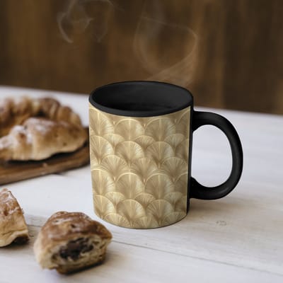 Magische Mok - Foto op Warmte Mokken - Koffiemok - Patroon - Waaier - Goud - Magic Mok - Beker - 350 ML - Theemok