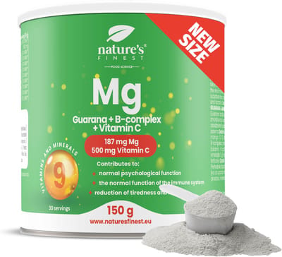 Nature's Finest Magnesium + Guarana + B-complex + Vitamin C - Voor natuurlijke energieboost - Verbetert concentratie - Vermindert vermoeidheid - Ondersteunt spierfunctie en immuunsysteem - Vegan