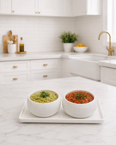 Mevaz Snackbowls Set van 2 – Keramische Dipschaaltjes met Dienblad – Wit – Tapas Schalen – Borrelset – Serveerschaaltjes voor Noten, Olijven, Sauzen & Snacks