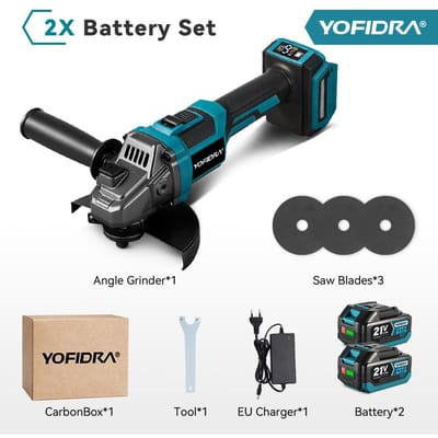 YOFIDRA M14 Borstelloze Elektrische Haakse Slijper 6 Versnellingen Oplaadbare Haakse Slijper Polijst Gereedschap Voor Makita 18V Batterij Pin 2 Battery-EU Plug