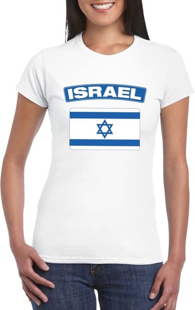 Vlag Israel t-shirt - wit - met vlag van het land print - voor dames - korte mouwen - supporters S