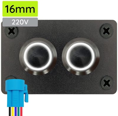 ProRide Metalen Pulsschakelaar 220V OFF-(ON) - Tweevoudig inbouwpaneel - 16mm - IP67 - LED indicatie Wit