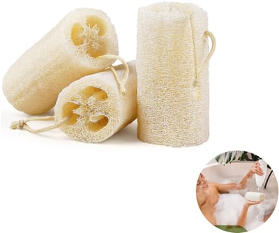 3 stuks - Natuurlijke loofahspons - Bodyscrubspons - Reinigende loofah - Geschikt voor het exfoliëren en reinigen van een gladde huid, kan worden gebruikt in spa's en onder de douche (10 cm lang, 4-7 cm in diameter)