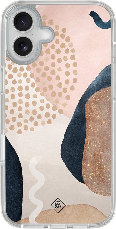Casimoda® hoesje - Geschikt voor iPhone 16 - Abstract Dots - 2-in-1 case - Schokbestendig - Geometrisch patroon - Verhoogde randen - Bruin/beige, Transparant