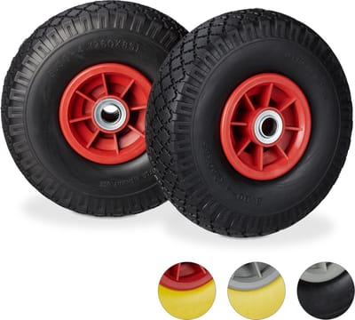2x steekwagenwiel 3.00-4 - massief rubber - tot 80 kg - 260 x 85 mm - zwart-rood