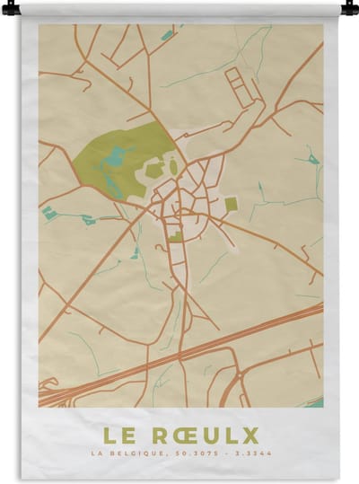 Wandkleed - Wanddoek - Stadskaart - La Roeulx - Vintage - Plattegrond - Kaart - 120x180 cm - Wandtapijt