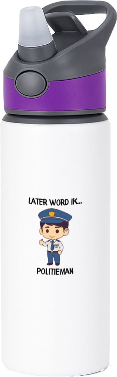 Hacebo® - Later word ik politieman waterfles met rietje paars - Politie - Politieagenten - Wijkagent - stadswachter - hulpdienst - water fles - 650ML