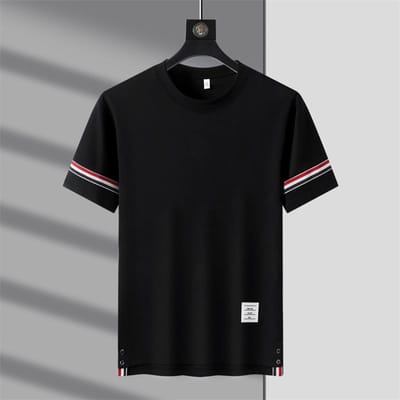 Nieuwe gestreepte T-shirts met korte mouwen voor heren en dames, zomer nieuwe ronde hals T-shirts voor jonge en middelbare mensen, casual tops met halve mouwen XL zwart