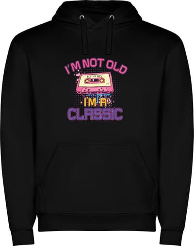 Zwarte unisex hoodie met “ Kleurrijke Vintage 1958 Limited Edition met Cassetttebandje – Verjaardag “ Print Full Color Color merk Roly maat S