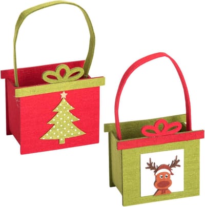 Kerst Cadeautassen Set van 2 in Vilt met Handvatten - Herbruikbare Verpakkingen in Rood en Groen voor Advent