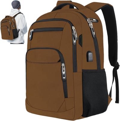 OKWISH Laptoprugzak -Zakelijke laptoptas voor 15,6 inch laptops - Inclusief USB-oplader en interne oplaadkabel - Geschikt voor zakenreizen, weekendjes weg en winkelen - Unisex - Polyesterstof - Bruin