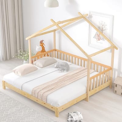 Uitschuifbaar Boomhuttenbed van Massief Hout - Creeaplaats voor Kinderslaapkamer