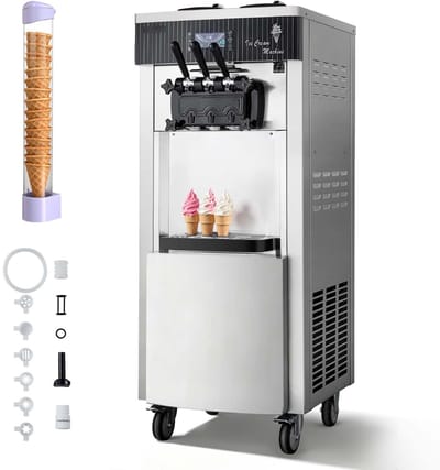 Softijsmachine - Commercieel vrijstaand model - 2200 W - 20–28 L/uur - 3 Smaken - 2 Reservoirs 6 L - Voorkoeling - Zelfreiniging