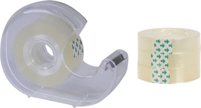 1x Plakband houders transparant met 4x plakband rolletjes - Kantoorartikelen - Schoolartikelen - Hobby benodigdheden - Plakbandrollers - Plakbandhouders - Plakband handdispensers