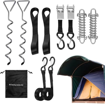 Verankeringsset Camperluifel - Tent Haringen Set - Outdoor Bevestiging - Weerbestendig Metaal Nylon - 11-delig - Zilver