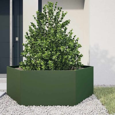 vidaXL - Plantenbak - zeshoek - 138x120x45 - cm - staal - olijfgroen