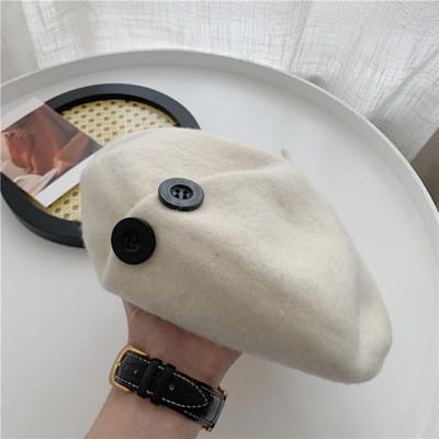 Béret en laine à boutons coréen pour femmes, automne et hiver, tempérament, photographie de rue, rétro, chapeau octogonal tendance M（56-58cm） gray