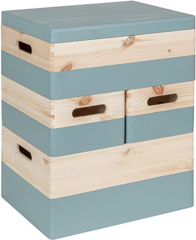 HAUDT® KIM Stapel Kist Set Denim - 40 x 30 x 49 cm - 4 kistjes - losse deksel