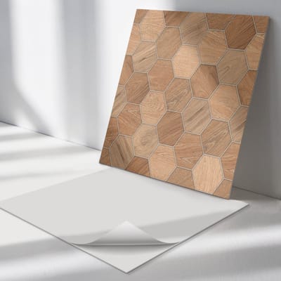 Wallfluent Vinyl Tegels - Zeshoekig tegelpatroon Vinyl Vloer Tegels - 30 cm x 30 cm - Bruin PVC Tegels - Verpakking van 9 stuks - Vierkant PVC Tegels - Texturen Plaktegels - Zelfklevende Vinyl Tegels - Plaktegels Keuken en Badkamer