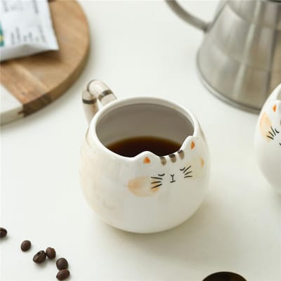 1 stuks Leuke Keramische Kop Katvormige Mok 380ml/13oz Melk Koffie en Water Kopjes 301-400ml beige