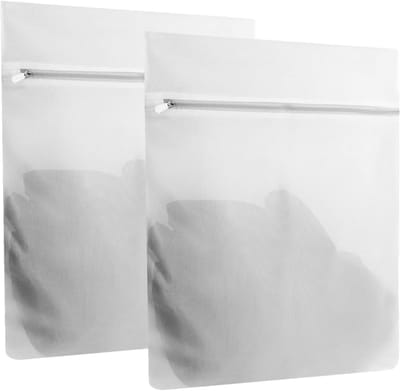 Waszak Set - Wasnetten - Kleding Beschermen - Gladde Ritssluiting - 2 Stuks 30x25cm - Wit