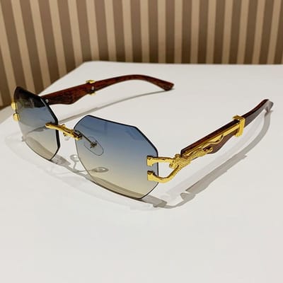 Lunettes de Soleil Carrées Sans Monture Protection UV400 pour Hommes Femmes avec Décoration Polygons Dégradés Léopard Lunettes