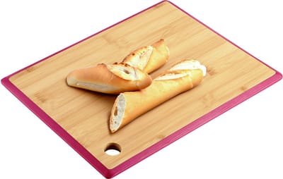 Kesper Keuken voedsel bereiden snijplank - 35 x 26 cm - bamboe hout - rode rand - luxe versie