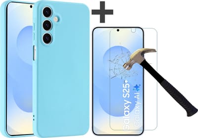 Hoesje geschikt voor Samsung Galaxy S25 Plus hoesje zacht siliconen met gehard glas Screenprotector- Arara backcover - Blauw