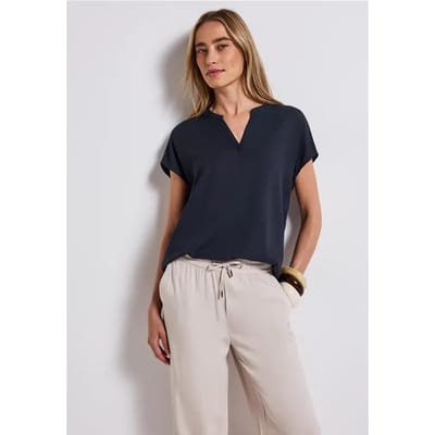 Blouse met gespleten hals in effen kleur